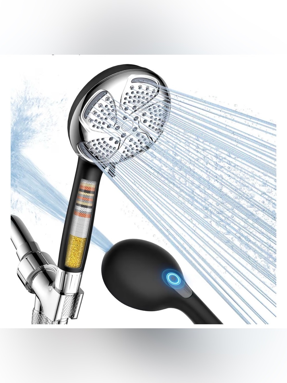 Handheld High-Pressure Shower Head in Black and Silver